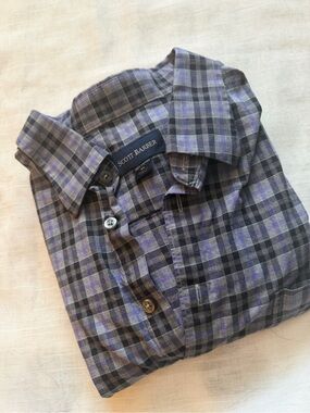 Scott Barber Men's Purple and Black Plaid Button-Down Shirt